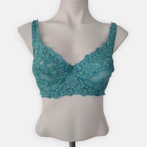 Delta Burke Turquoise Blue Embroidered Mech Unlined Underwire Bra 36D